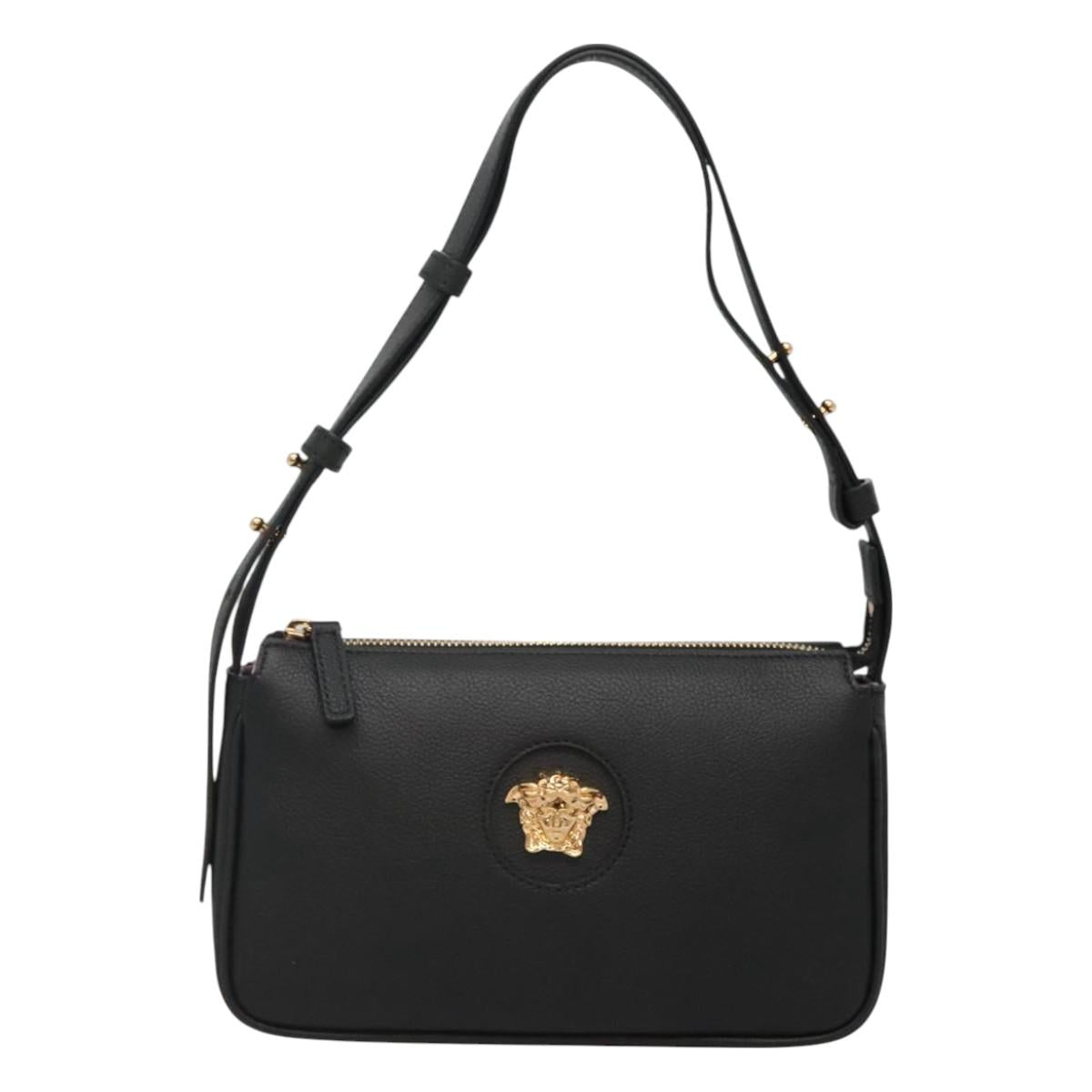 Versace Shoulder Bag Leather Black Gold