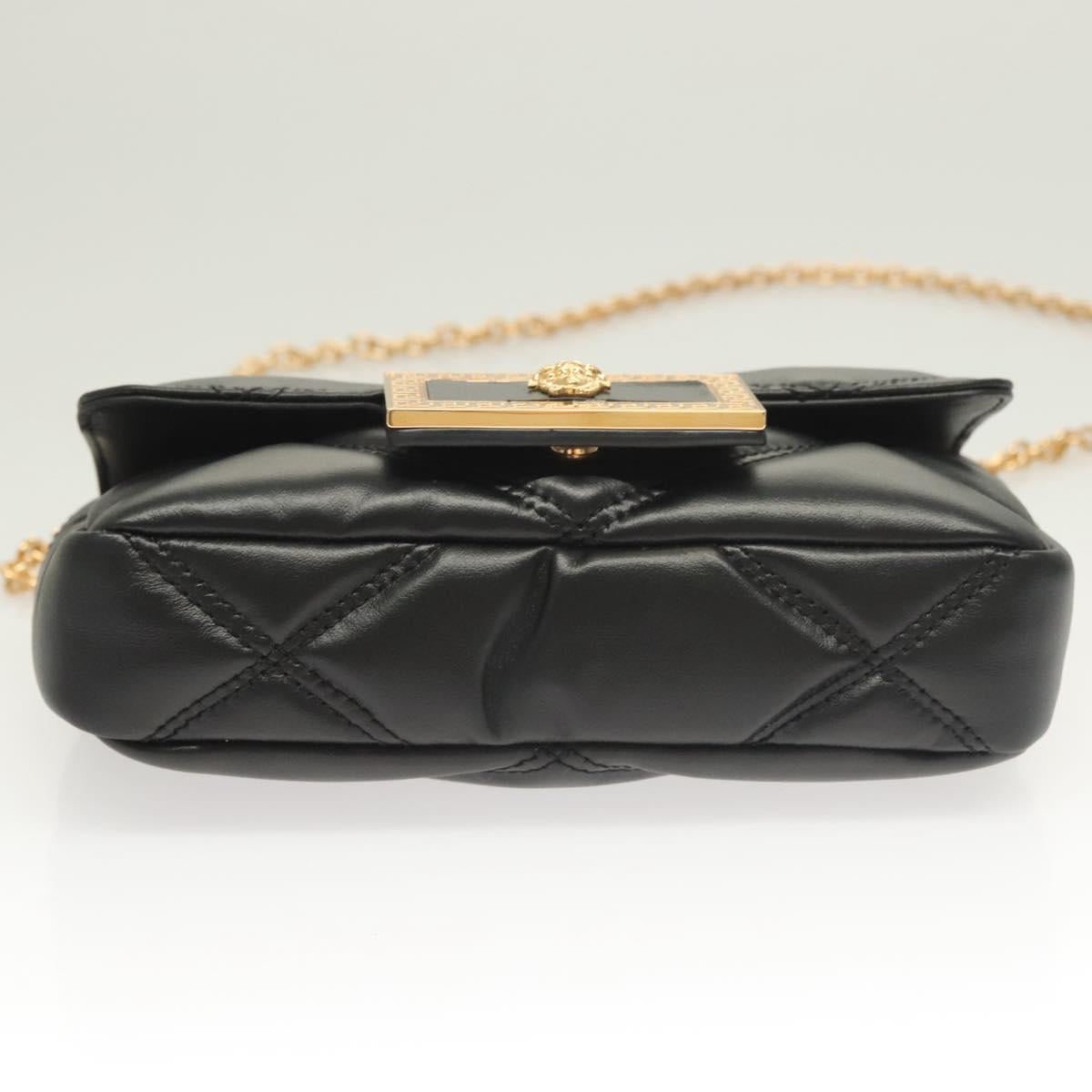 Versace Chain Shoulder Bag Leather Black Gold