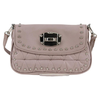 Miu Miu Studs Chain Shoulder Bag Leather Pink Silver
