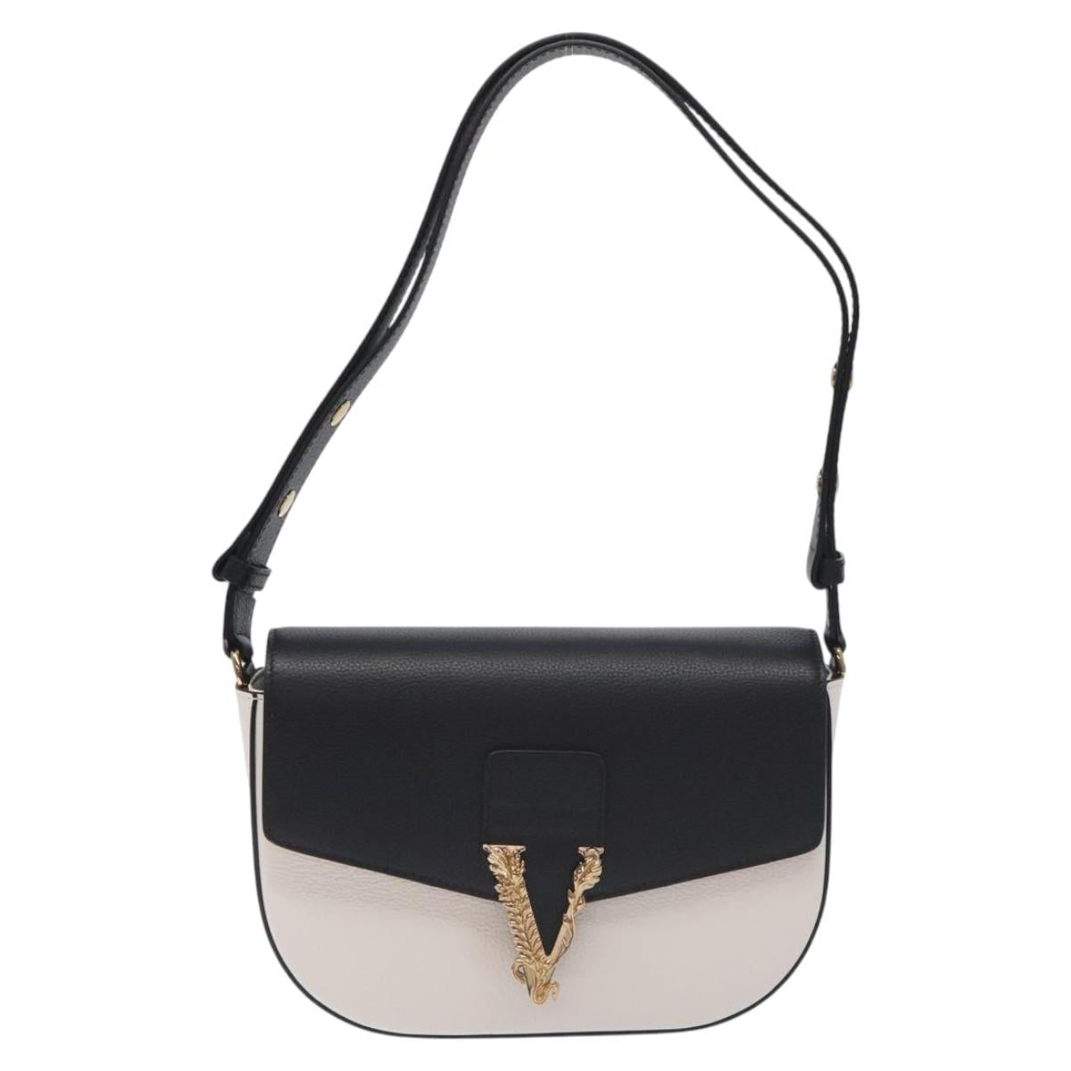 Versace Shoulder Bag Leather Black Gold White