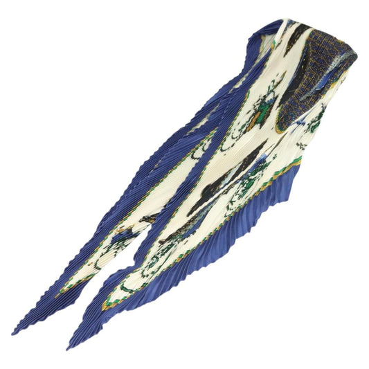 Hermes Pleated Scarf ""les Voitures A Transformation"" Silk Blue