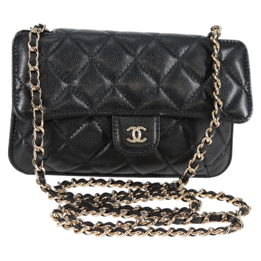 Chanel Matelasse Chain Shoulder Bag Caviar Skin Black Cc