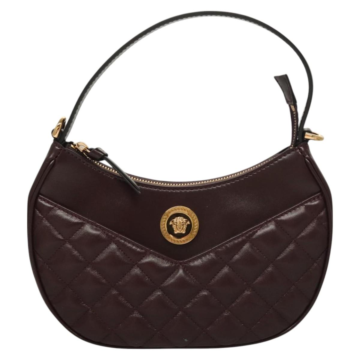 Versace Shoulder Bag Leather 2WAY Brown Gold