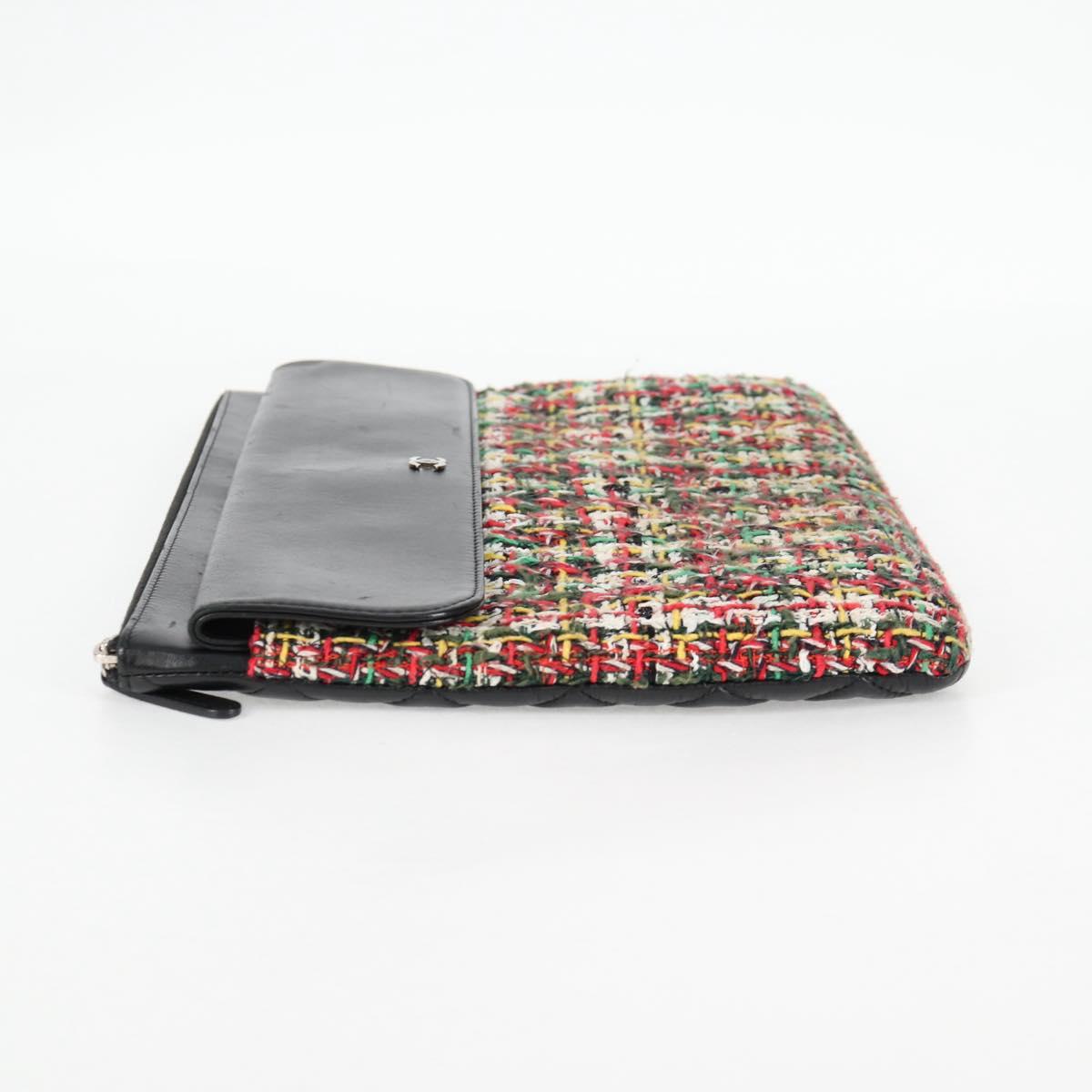 Chanel Clutch Bag Tweed Black Silver Cc