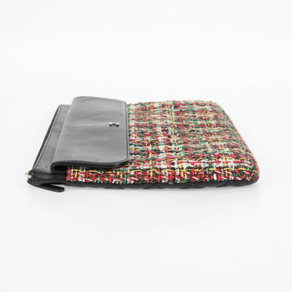 Chanel Clutch Bag Tweed Black Silver Cc