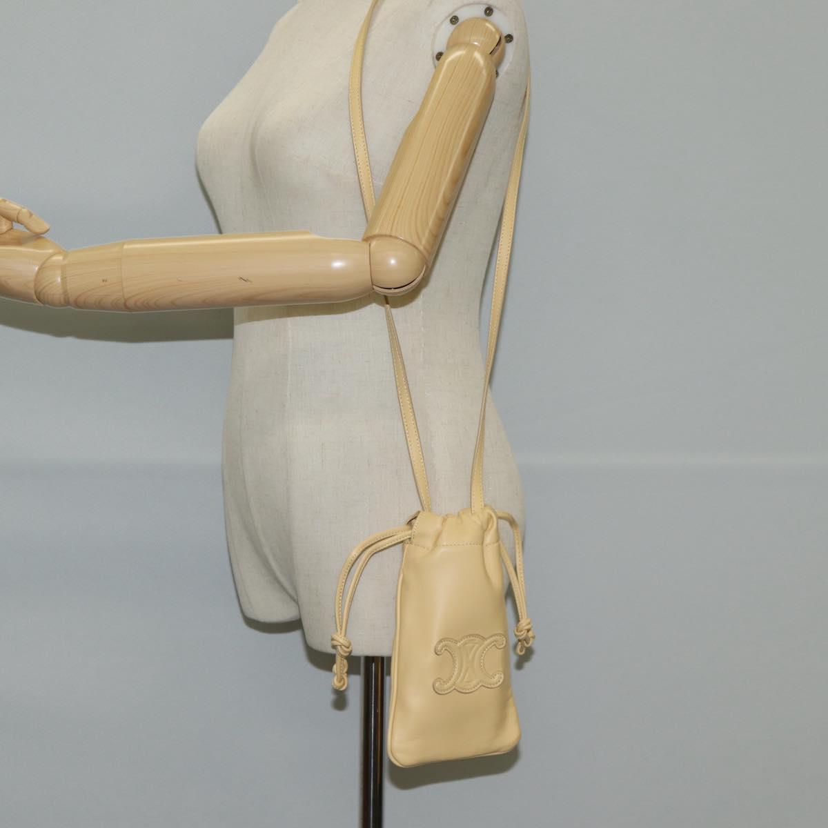 Celine Cuir Triomphe Drawstring Mobile Pouch Leather Yellow