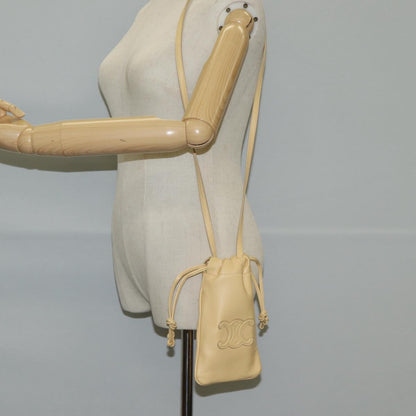 Celine Cuir Triomphe Drawstring Mobile Pouch Leather Yellow