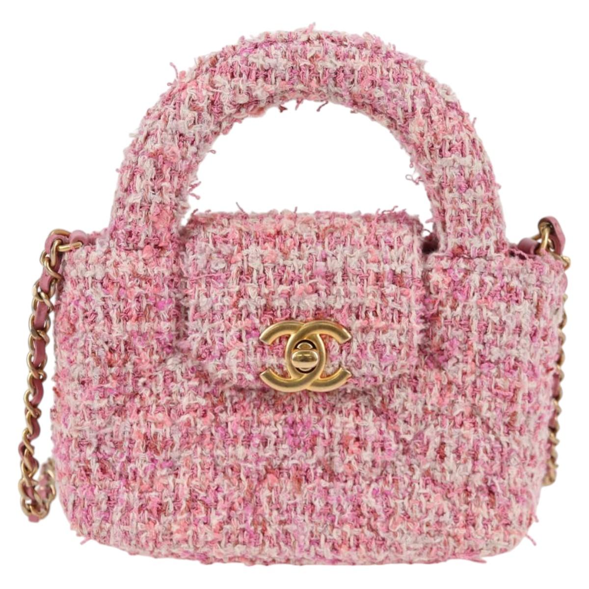 Chanel Chain Shoulder Bag Tweed Pink Gold Cc