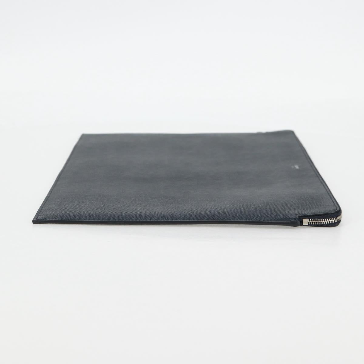 Celine Clutch Bag Leather Navy Silver 10b593-070