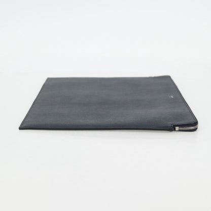 Celine Clutch Bag Leather Navy Silver 10b593-070