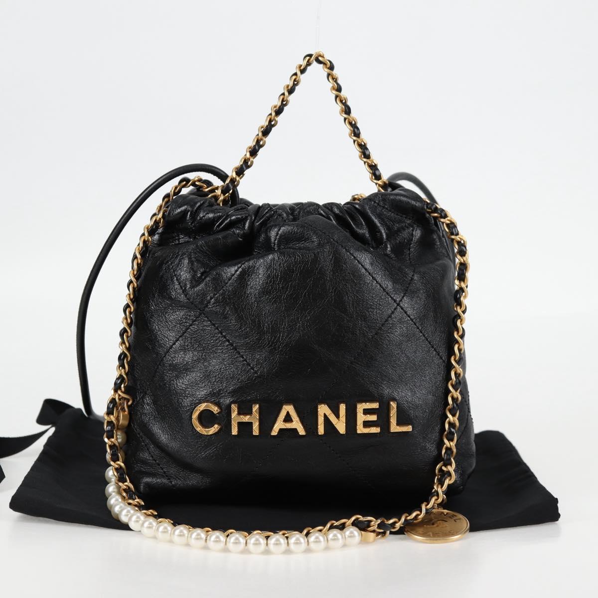 Chanel Chain Chanel 22 Shoulder Bag Leather Black Gold Cc