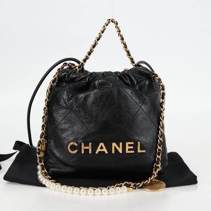 Chanel Chain Chanel 22 Shoulder Bag Leather Black Gold Cc