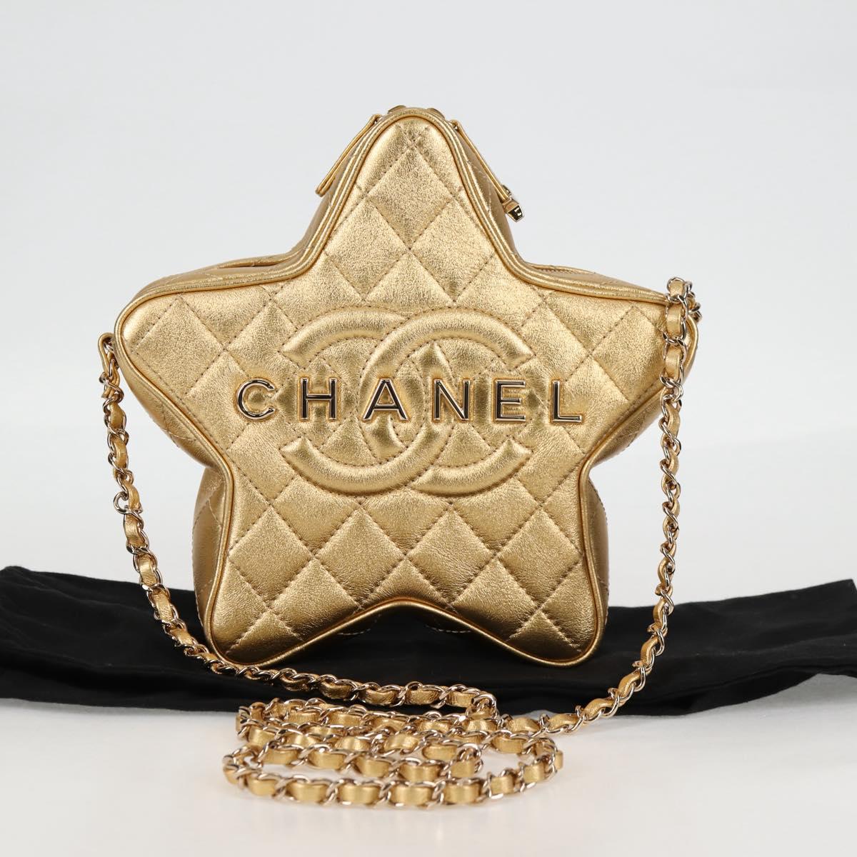 Chanel Matelasse Chain Shoulder Bag Leather Gold Cc