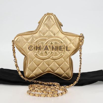 Chanel Matelasse Chain Shoulder Bag Leather Gold Cc