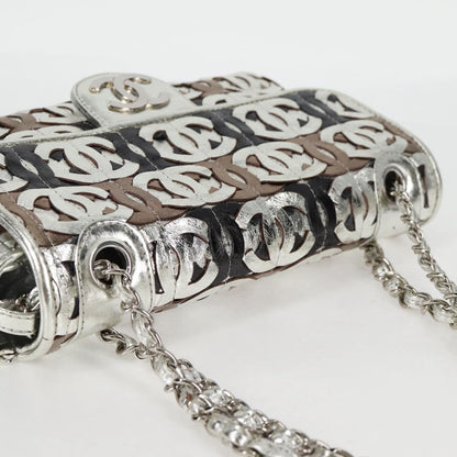 Chanel Chain Matelasse Shoulder Bag Leather Silver Cc