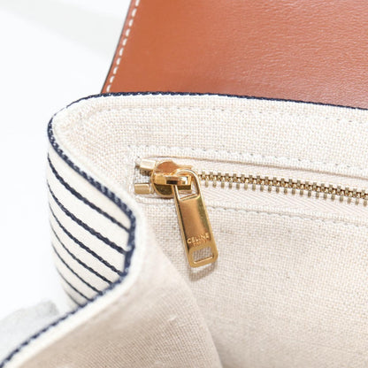 Celine Shoulder Bag Canvas Leather Brown Gold