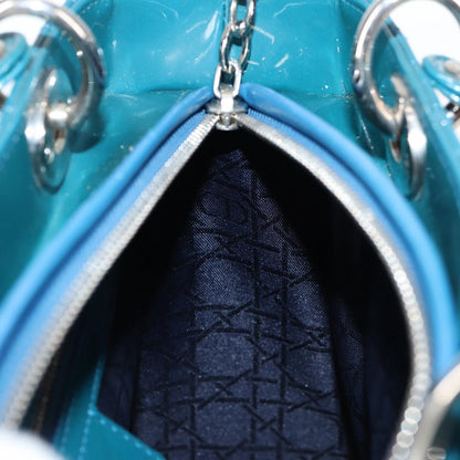 Christian Dior Lady Dior Canage Hand Bag Patent 2WAY Blue Silver