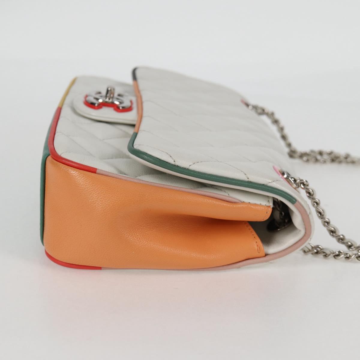 Chanel Matelasse Chain Shoulder Bag Lamb Skin White Silver Cc
