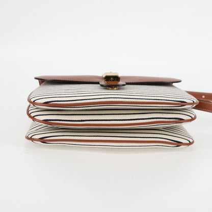 Celine Shoulder Bag Canvas Leather Brown Gold