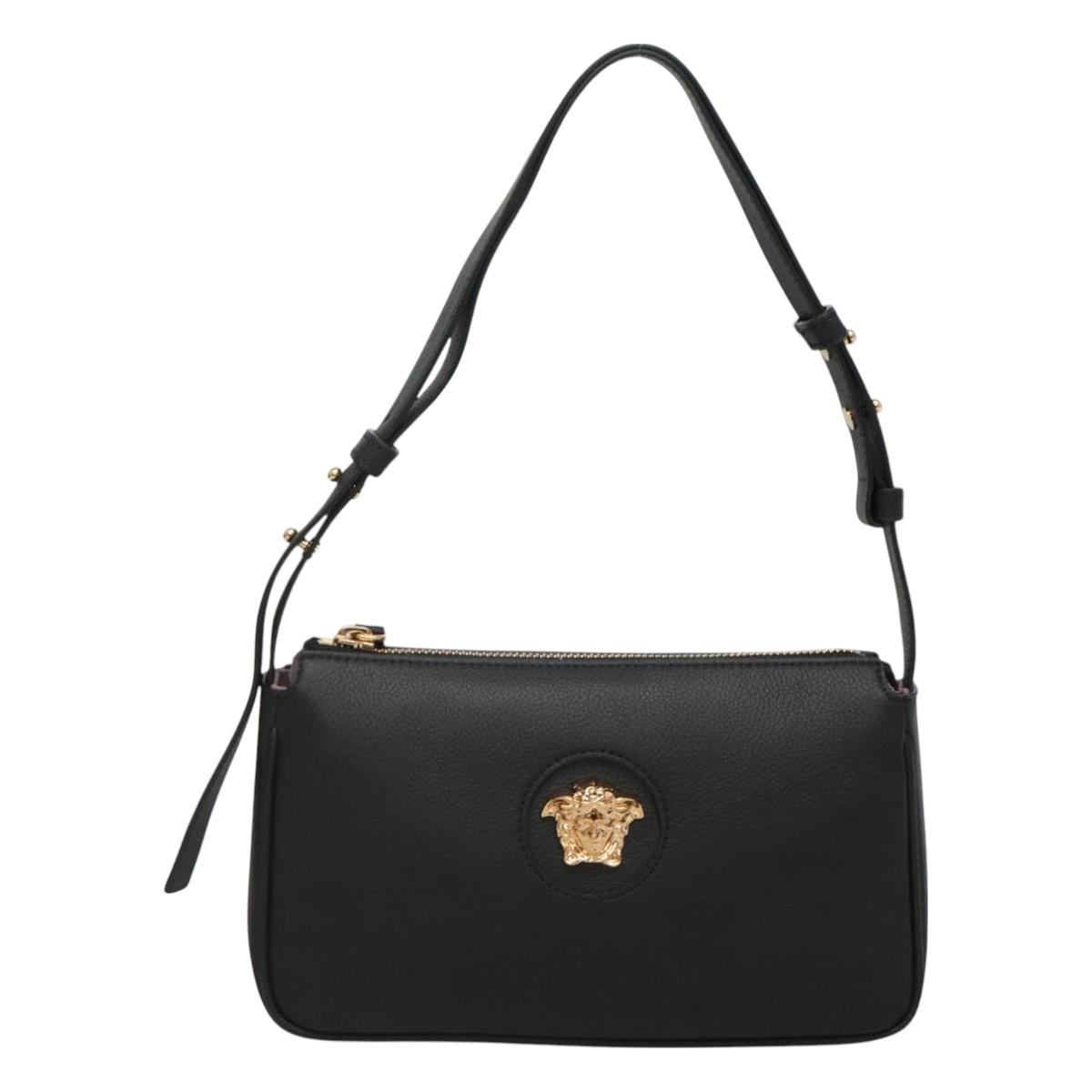 Versace Shoulder Bag Leather Black Gold
