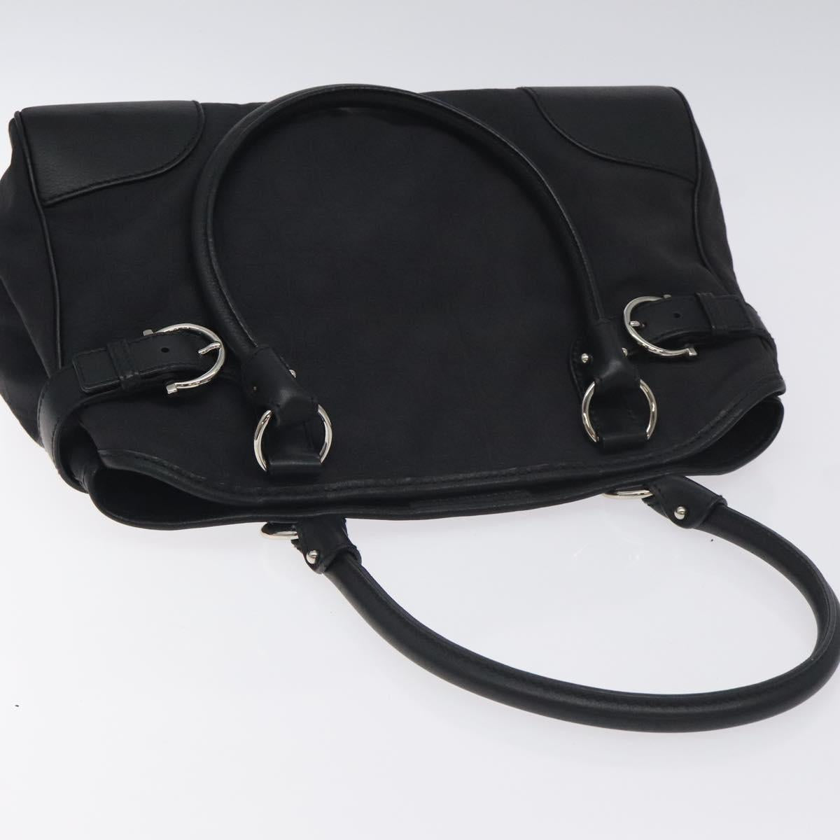 Salvatore Ferragamo Gancini Hand Bag Nylon Black Silver