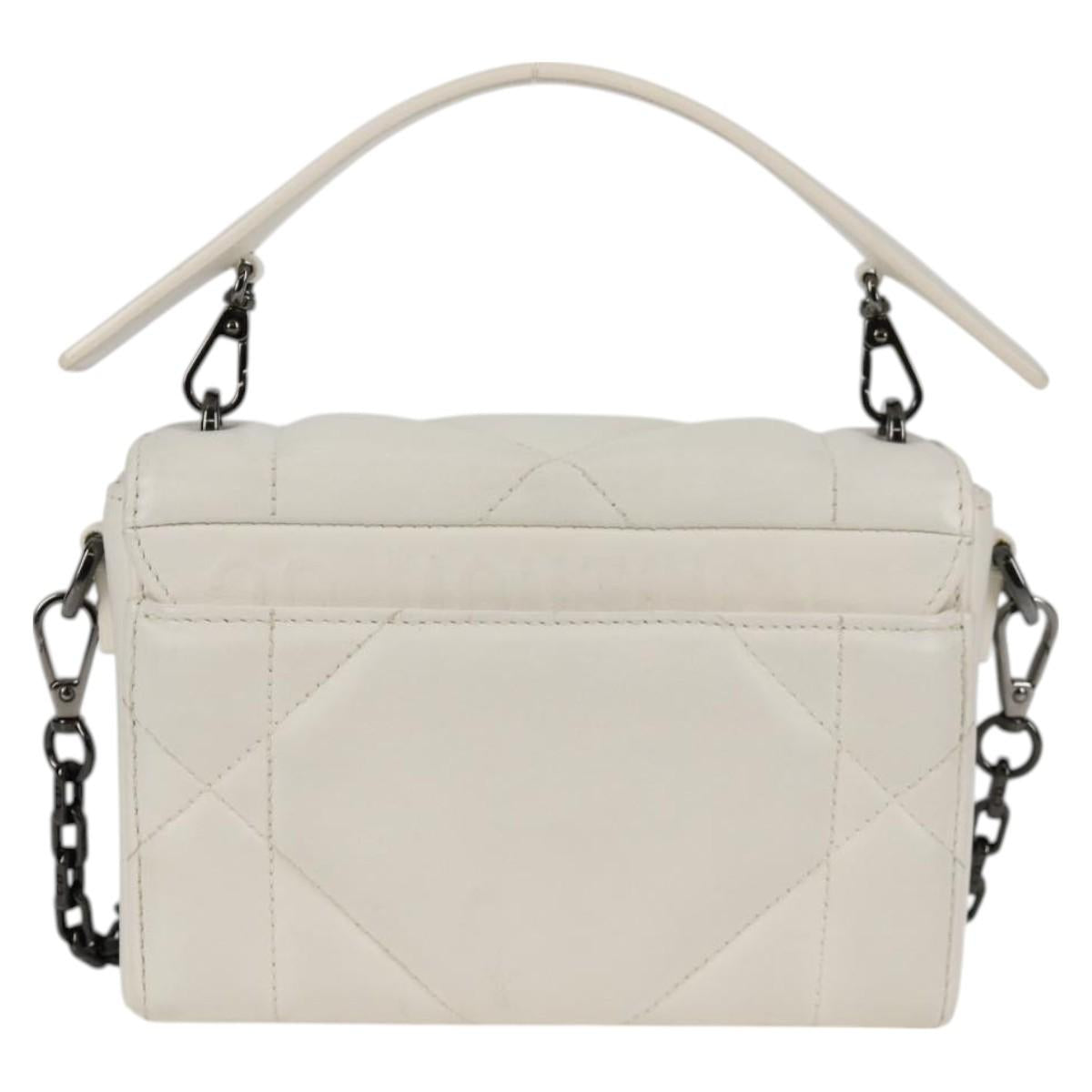 Christian Dior Chain Shoulder Bag Leather 2WAY White Silver