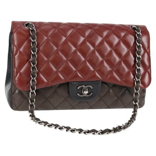 Chanel Big Matelasse Chain Shoulder Bag Lamb Skin Brown Cc