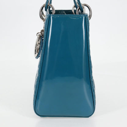 Christian Dior Lady Dior Canage Hand Bag Patent 2WAY Blue Silver