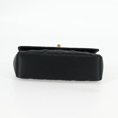 Chanel Matelasse Chain Shoulder Bag Satin Black Gold Cc