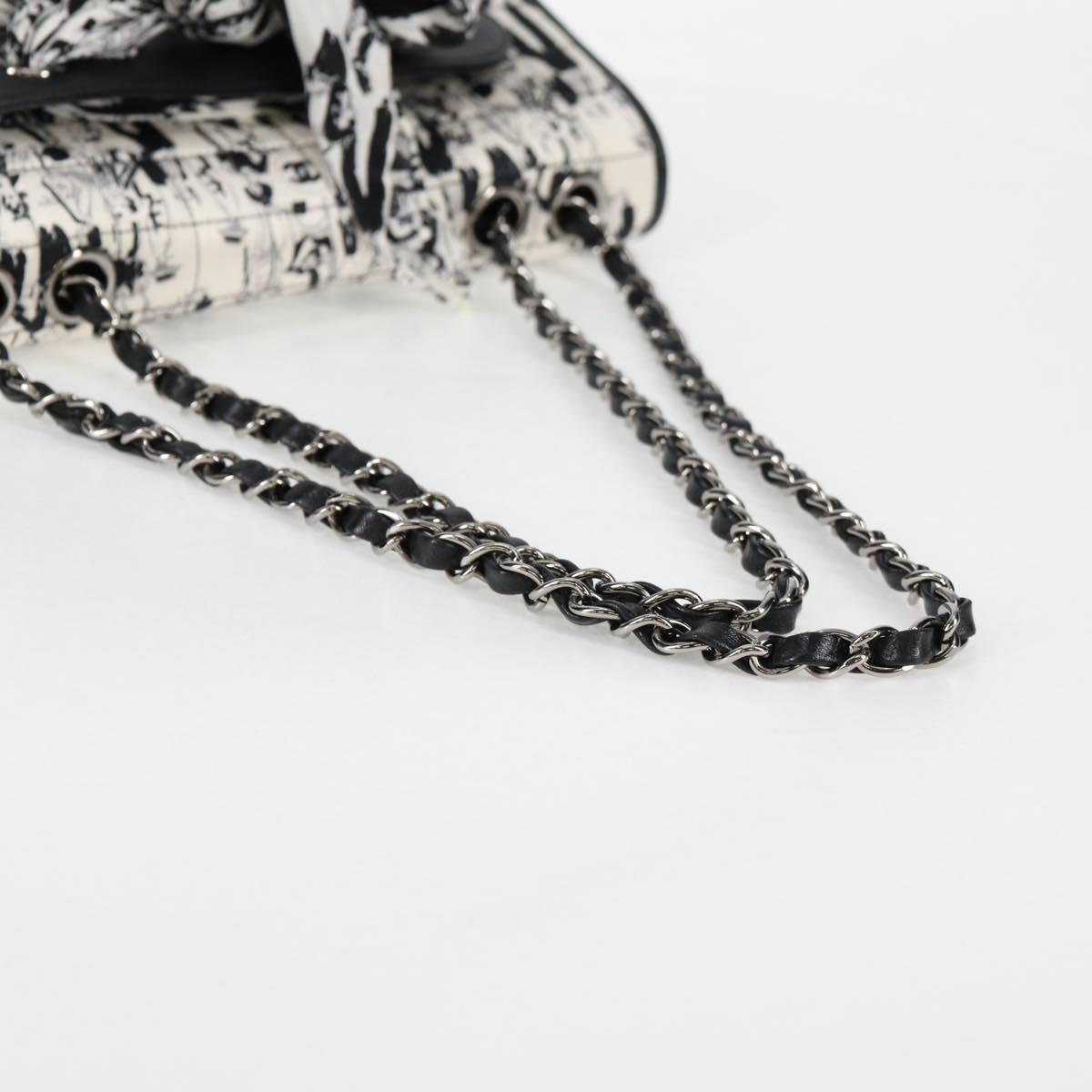 Chanel Chain Coco Mark Choco Bar Shoulder Bag Satin Black White Cc