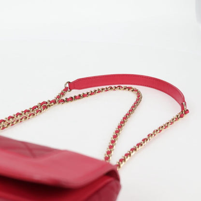Chanel Matelasse Chain Shoulder Bag Leather Red Gold Cc