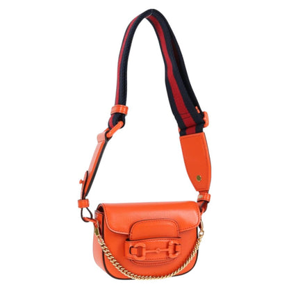Gucci Sherry Line Shoulder Bag Leather Orange Red Navy 726863