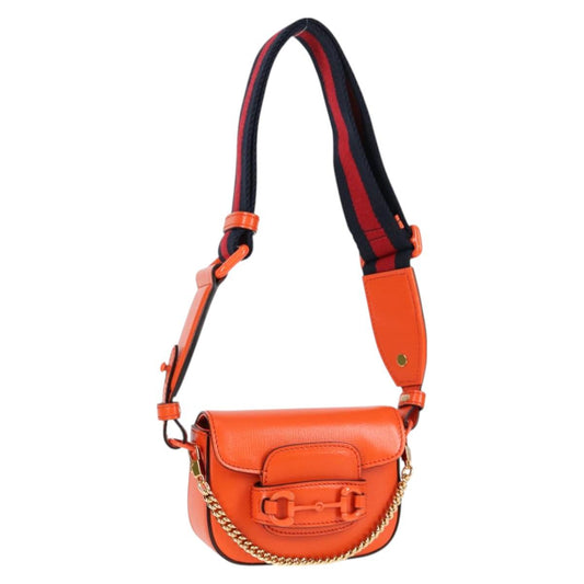Gucci Sherry Line Shoulder Bag Leather Orange Red Navy 726863