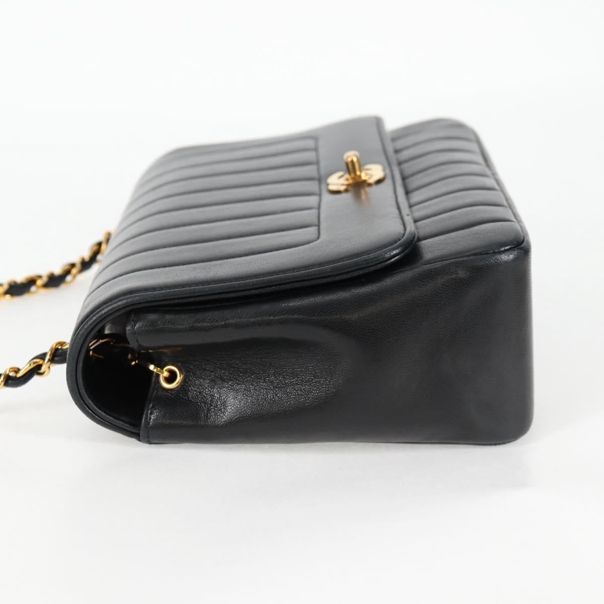 Chanel Mademoiselle Chain Shoulder Bag Lamb Skin Black Gold Cc