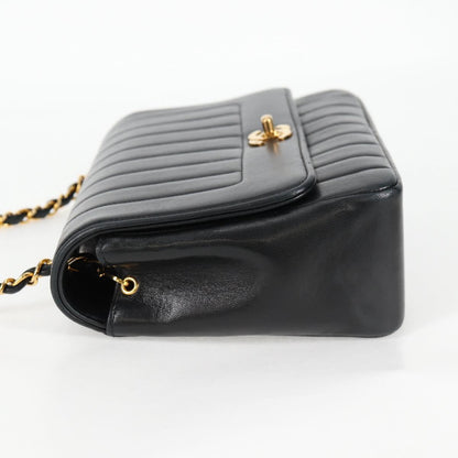 Chanel Mademoiselle Chain Shoulder Bag Lamb Skin Black Gold Cc