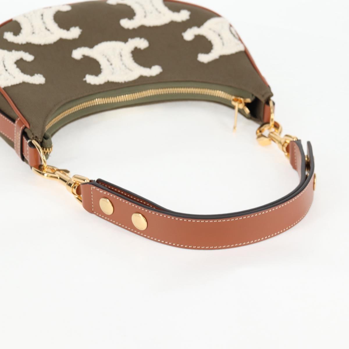 Celine Triomphe Ava Shoulder Bag Canvas Leather Pile Khaki Gold