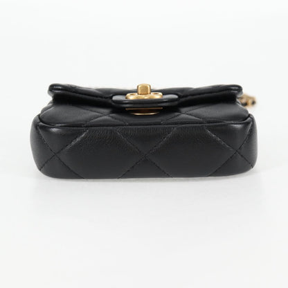 Chanel Chain Pouch Shoulder Bag Lamb Skin Black Gold Cc