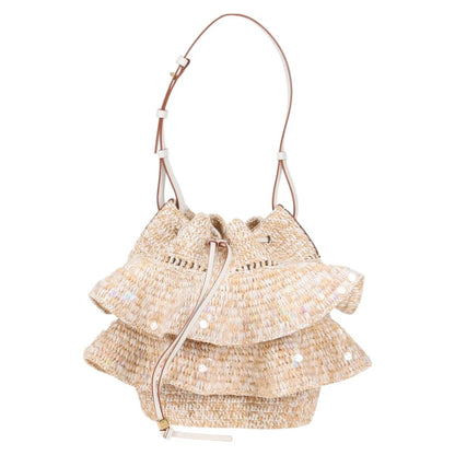 Loewe Sequin Balloon Shoulder Bag Raffia Beige Gold