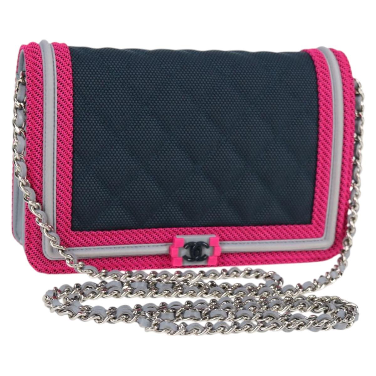 Chanel Chain Matelasse Boy Chanel Shoulder Bag Canvas Navy Cc