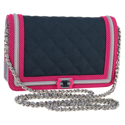 Chanel Chain Matelasse Boy Chanel Shoulder Bag Canvas Navy Cc