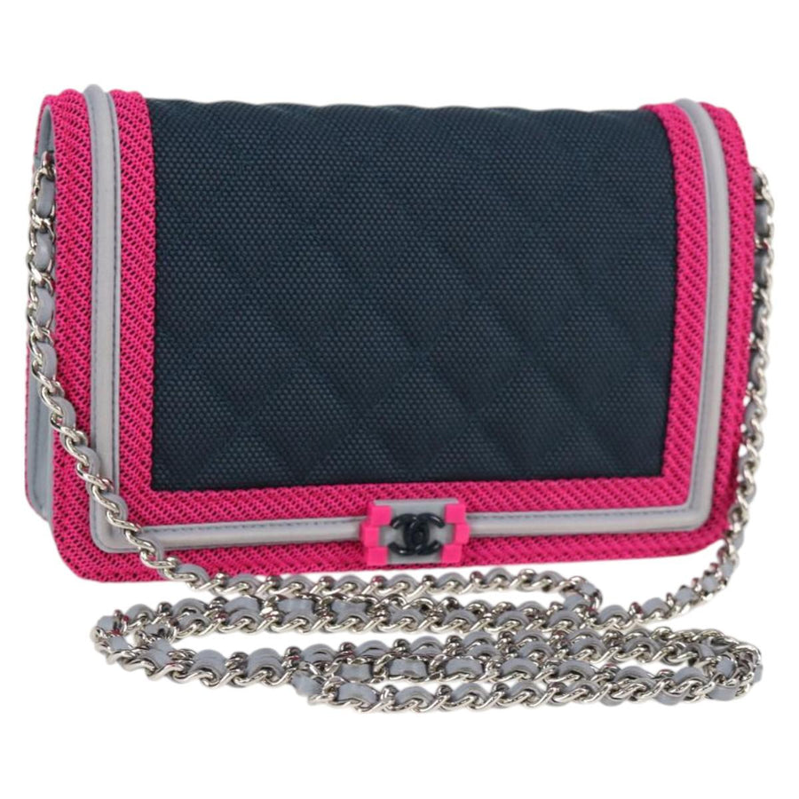 Chanel Chain Matelasse Boy Chanel Shoulder Bag Canvas Navy Cc