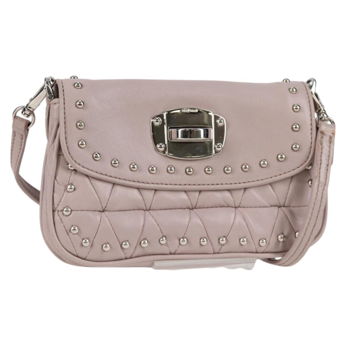 Miu Miu Studs Chain Shoulder Bag Leather Pink Silver