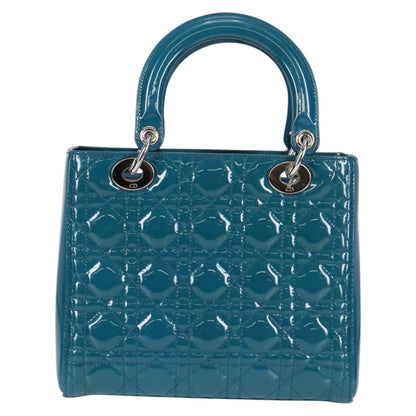 Christian Dior Lady Dior Canage Hand Bag Patent 2WAY Blue Silver