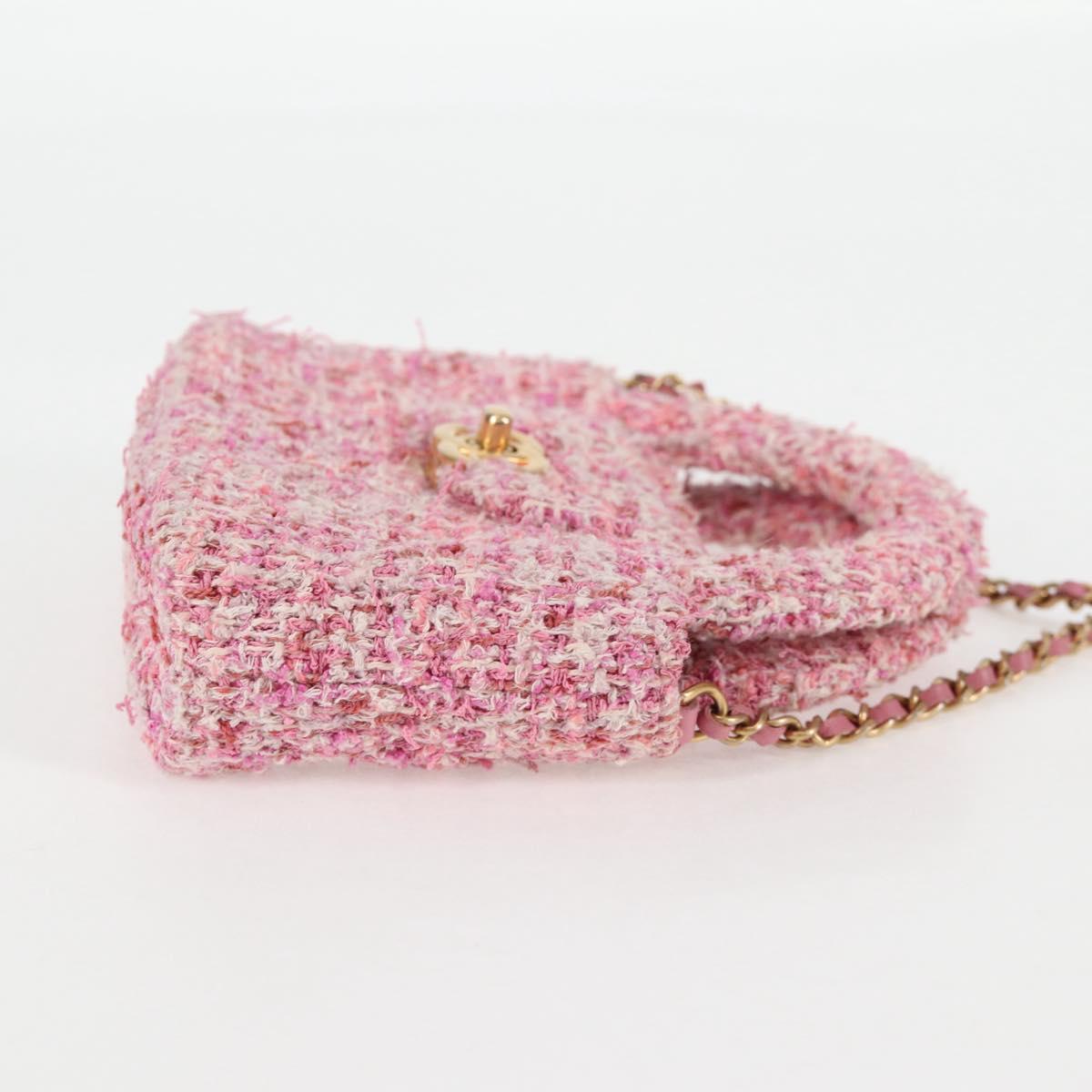 Chanel Chain Shoulder Bag Tweed Pink Gold Cc