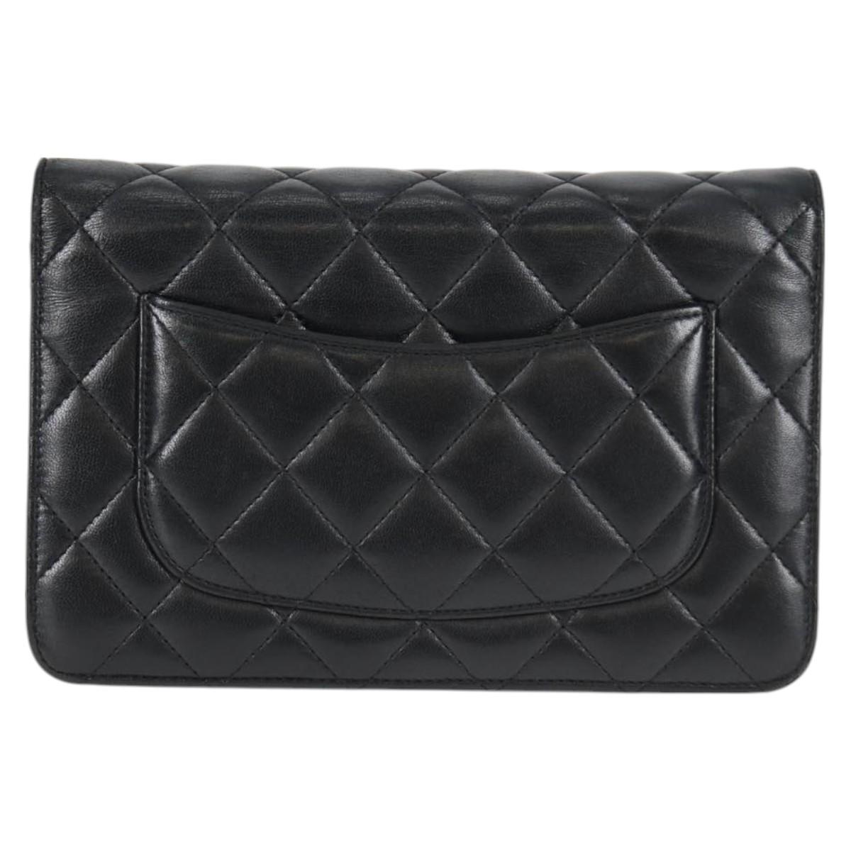 Chanel Matelasse Chain Wallet Lamb Skin Black Silver Cc