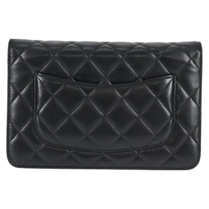 Chanel Matelasse Chain Wallet Lamb Skin Black Silver Cc