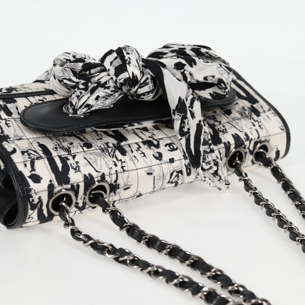 Chanel Chain Coco Mark Choco Bar Shoulder Bag Satin Black White Cc