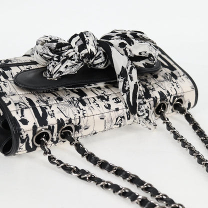 Chanel Chain Coco Mark Choco Bar Shoulder Bag Satin Black White Cc