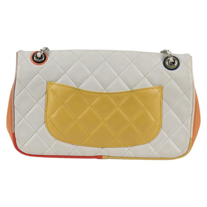 Chanel Matelasse Chain Shoulder Bag Lamb Skin White Silver Cc