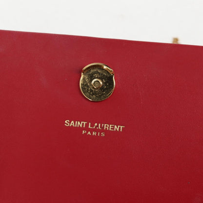 Saint Laurent Chain Shoulder Bag Leather Red Gold
